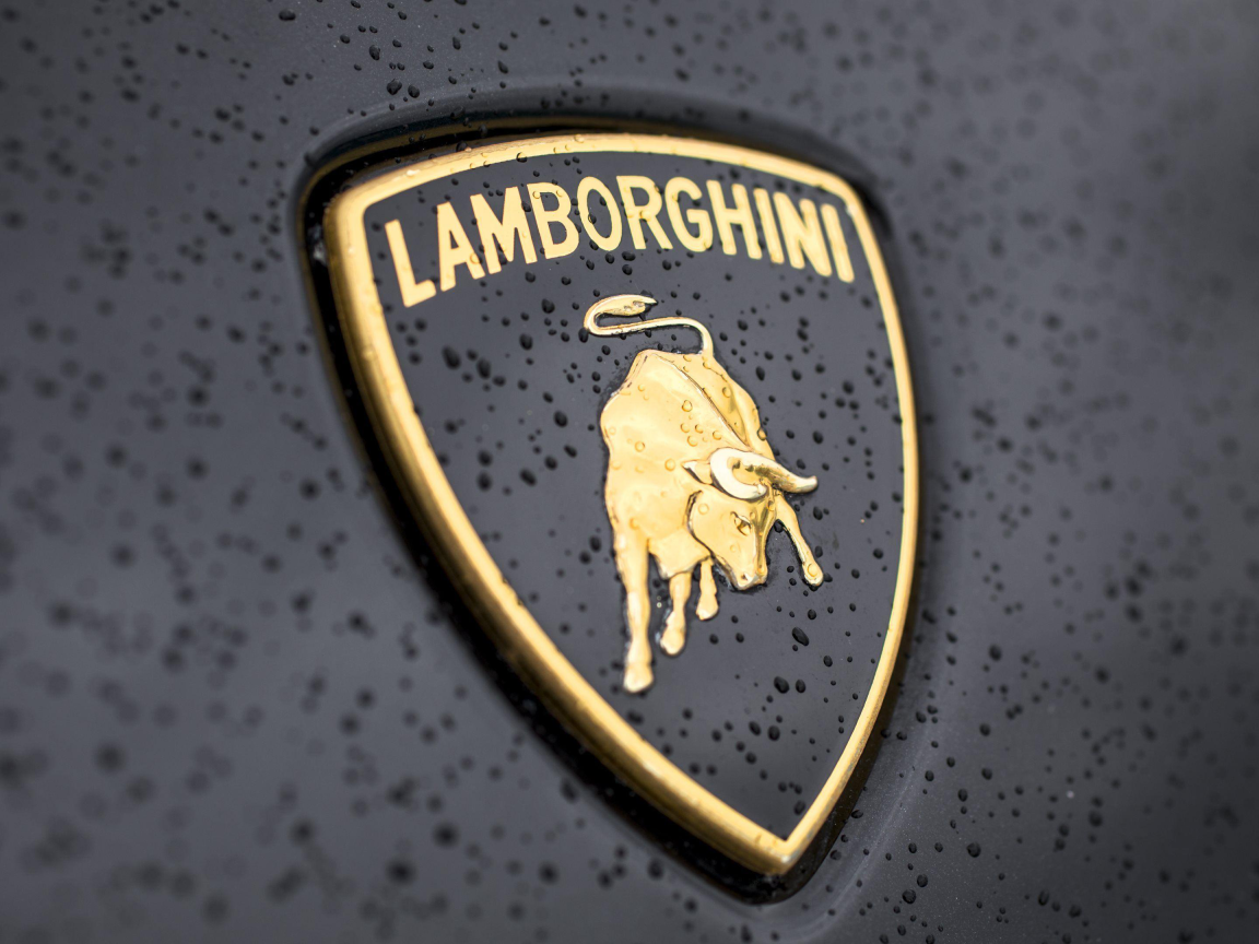 Логотип Lamborghini в каплях дождя крупным планом