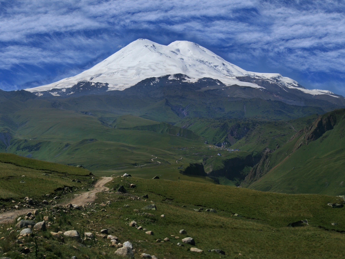 Snow-covered summit of Mount Elbrus, Caucasus