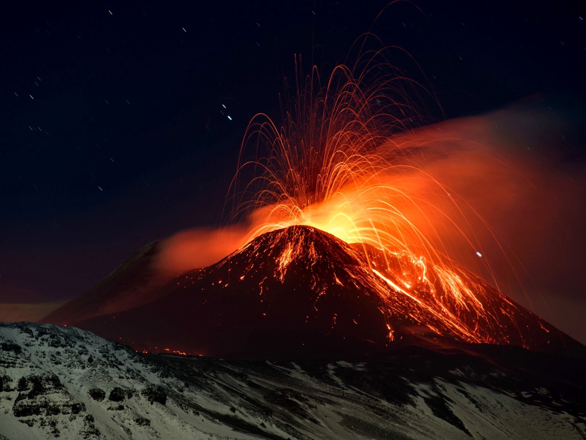Сицилийский вулкан Этна извержение лавы 