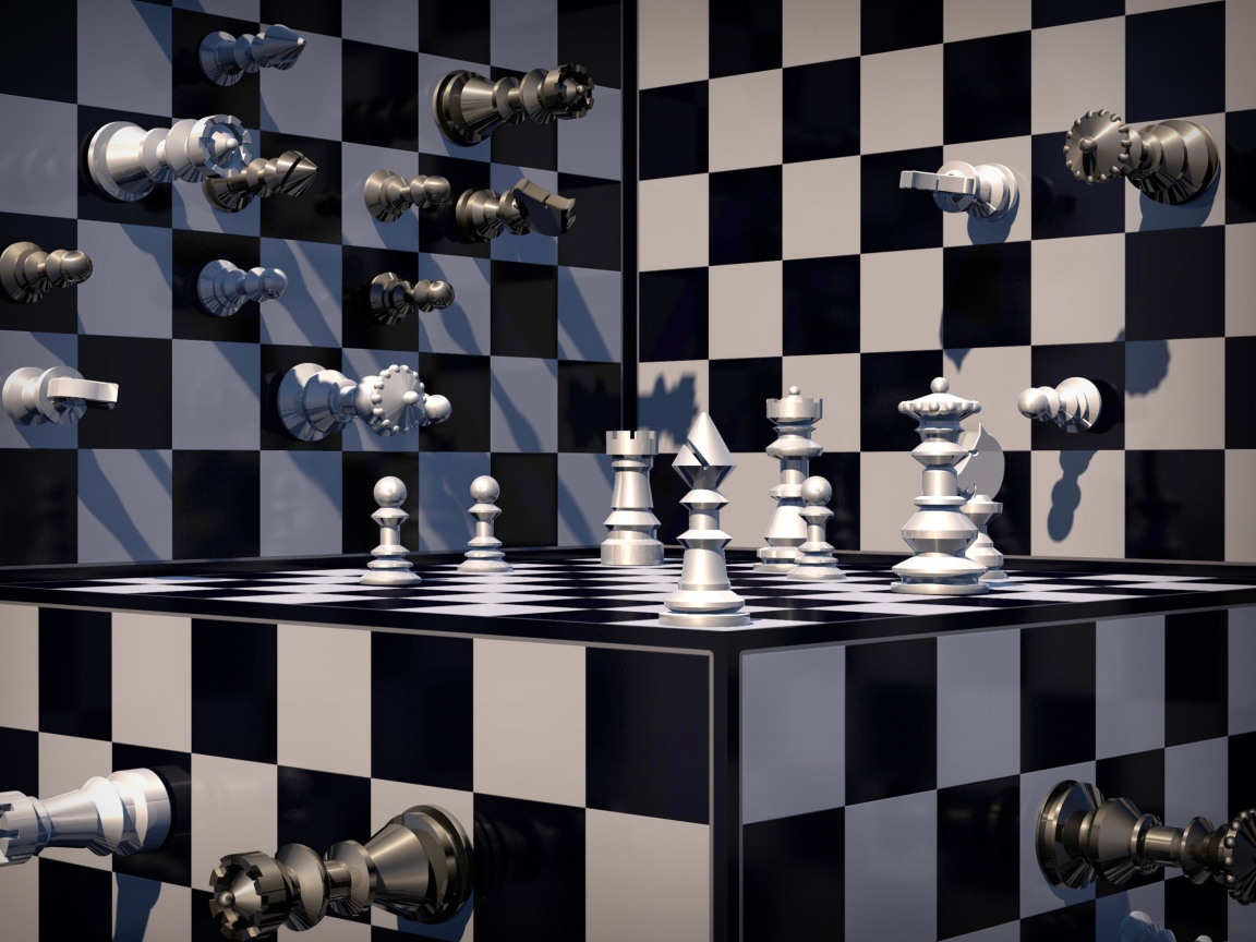 Chess on a black and white chessboard 3d graphics