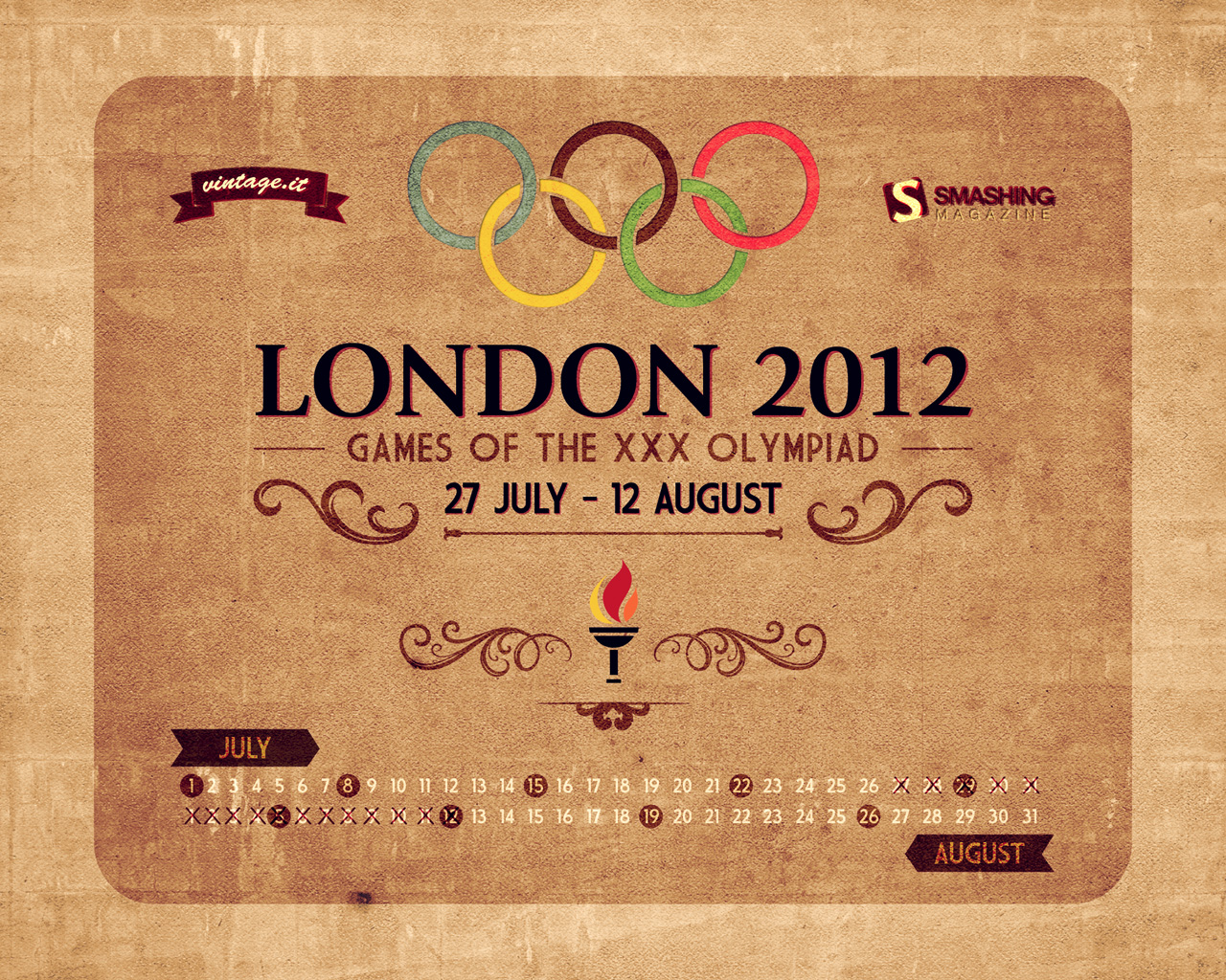 Лондон 2012 Винтажный календарь