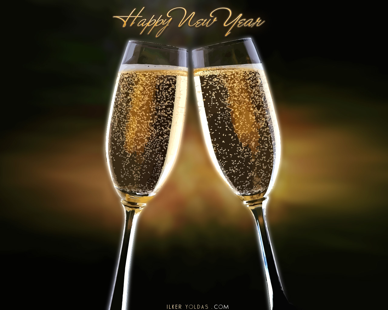 Счастливого Нового Года 2014, бокалы с шампанским