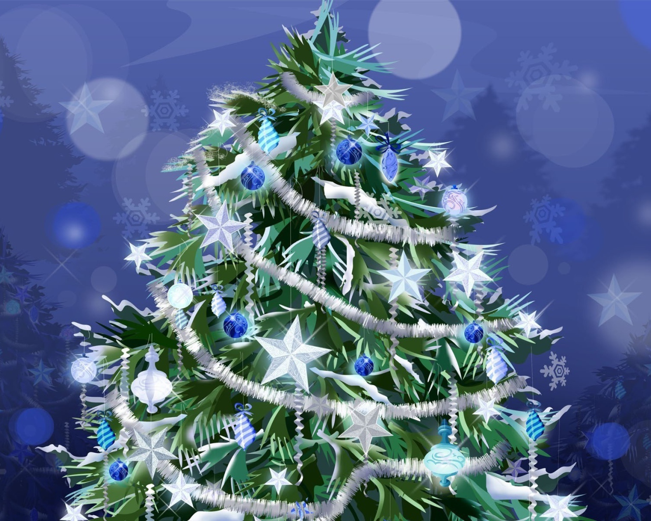 Новогодняя елка с белыми звездами 2014
