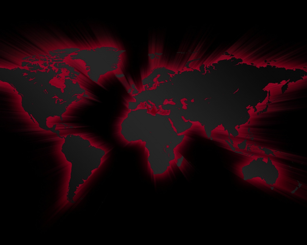 Огненная карта мира на черных обоях