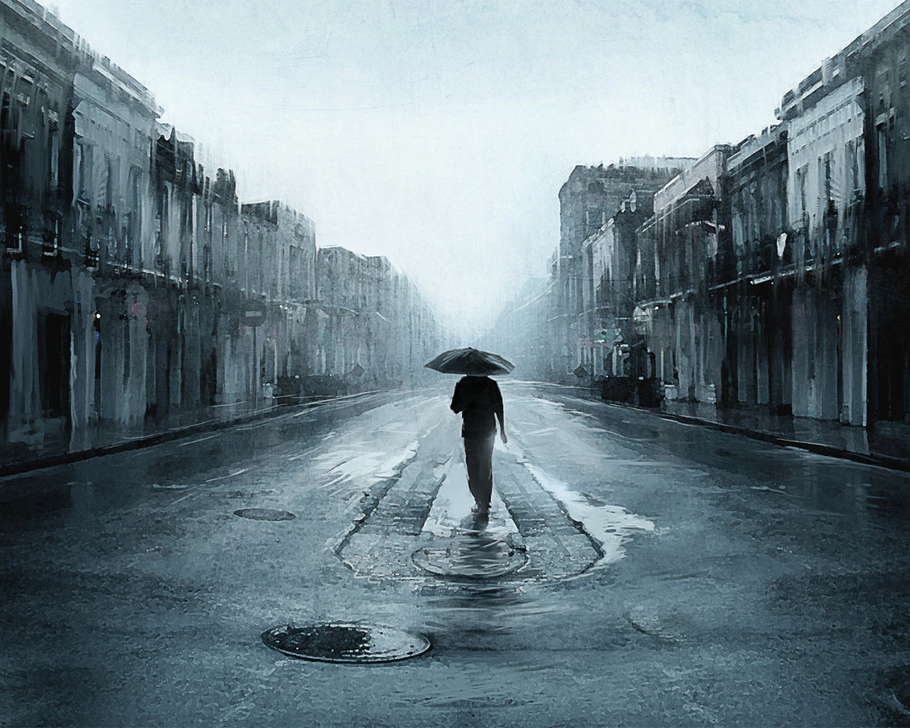 Одинокий человек под зонтом