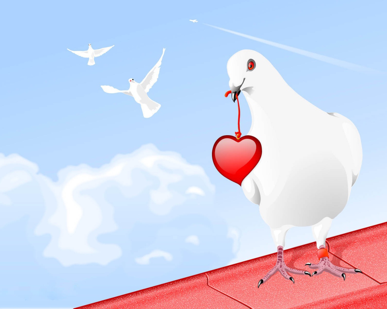 Голубь с сердцем на День Влюбленных 14 февраля