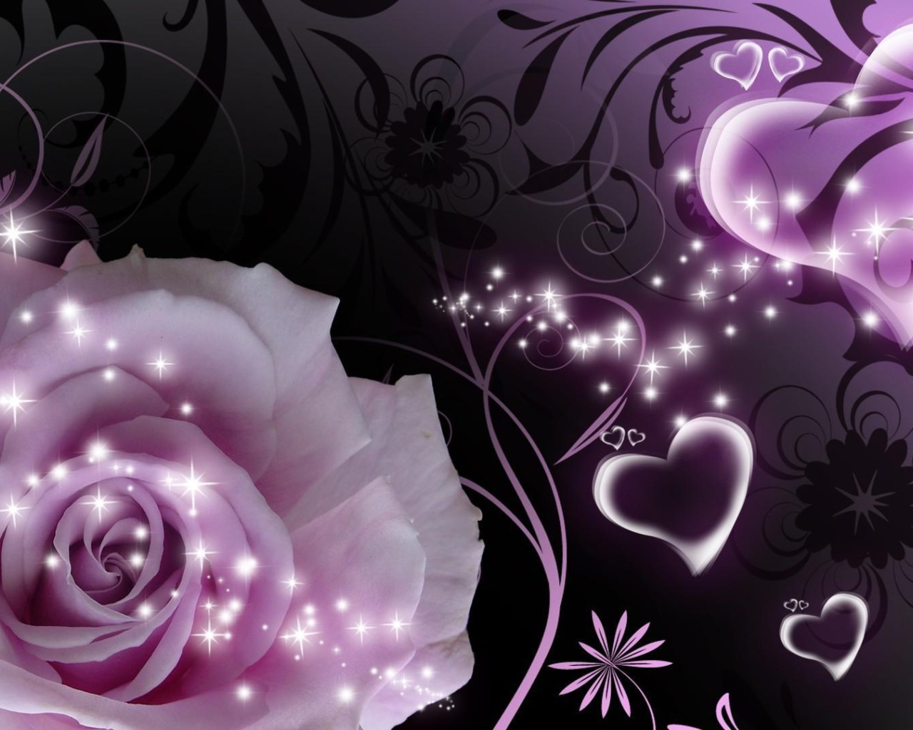Фиолетовая роза и сердце, красивая картинка