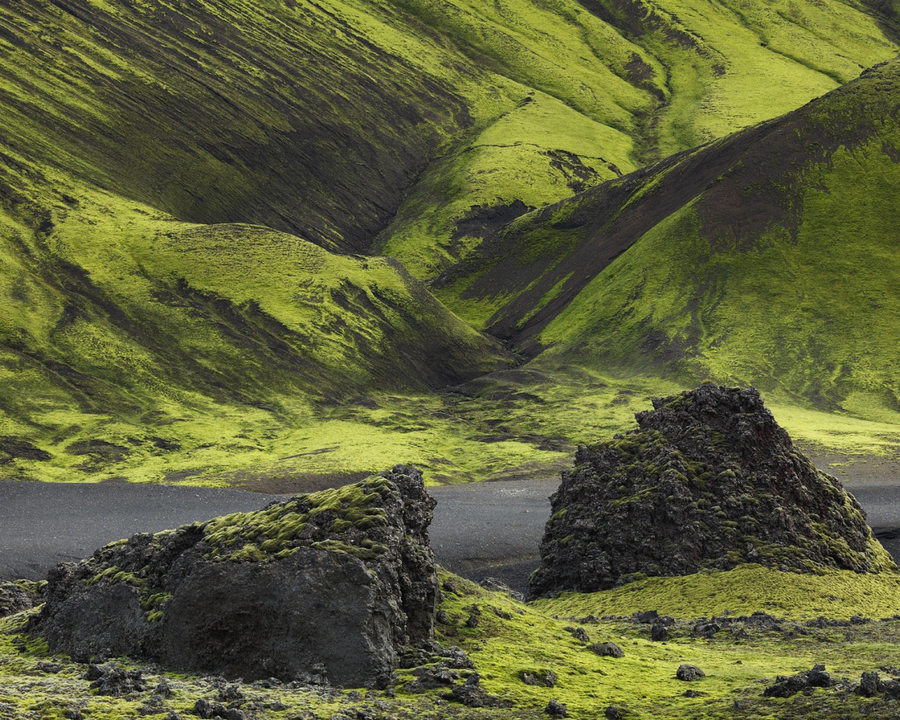 Green mountains Iceland