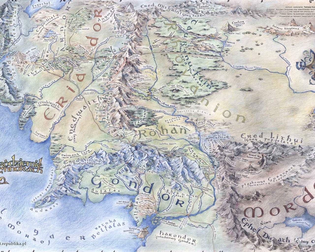 Большая подробная карта Средиземья