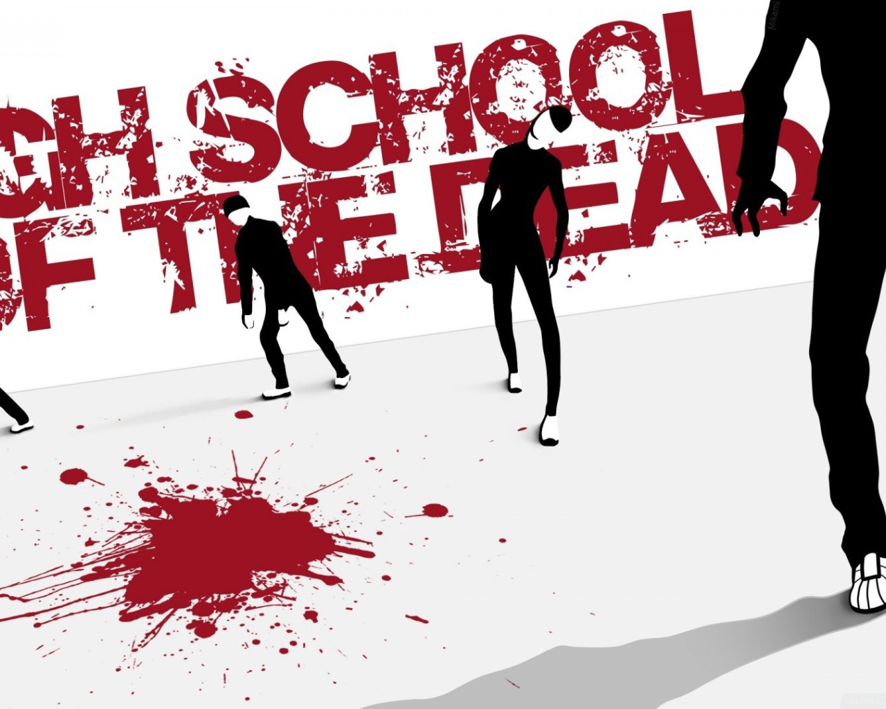 Лужа крови на постере аниме Школа Мертвецов
