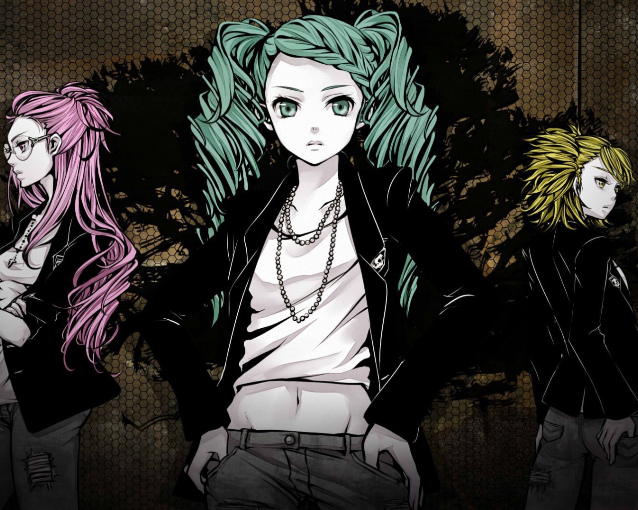Три девушки аниме с волосами разного цвета