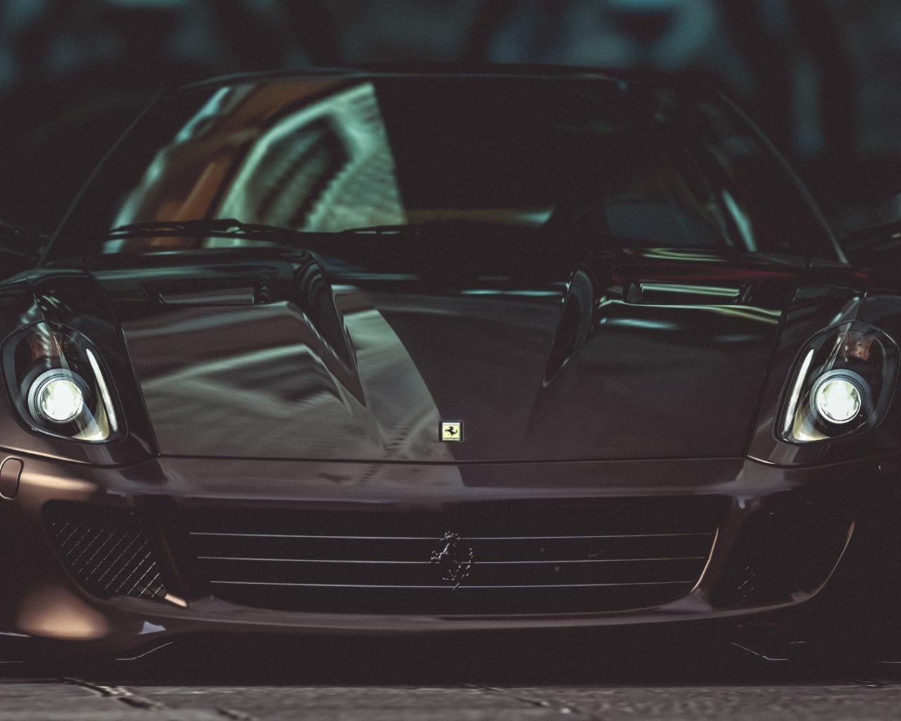 Темно коричневый Ferrari в полумраке