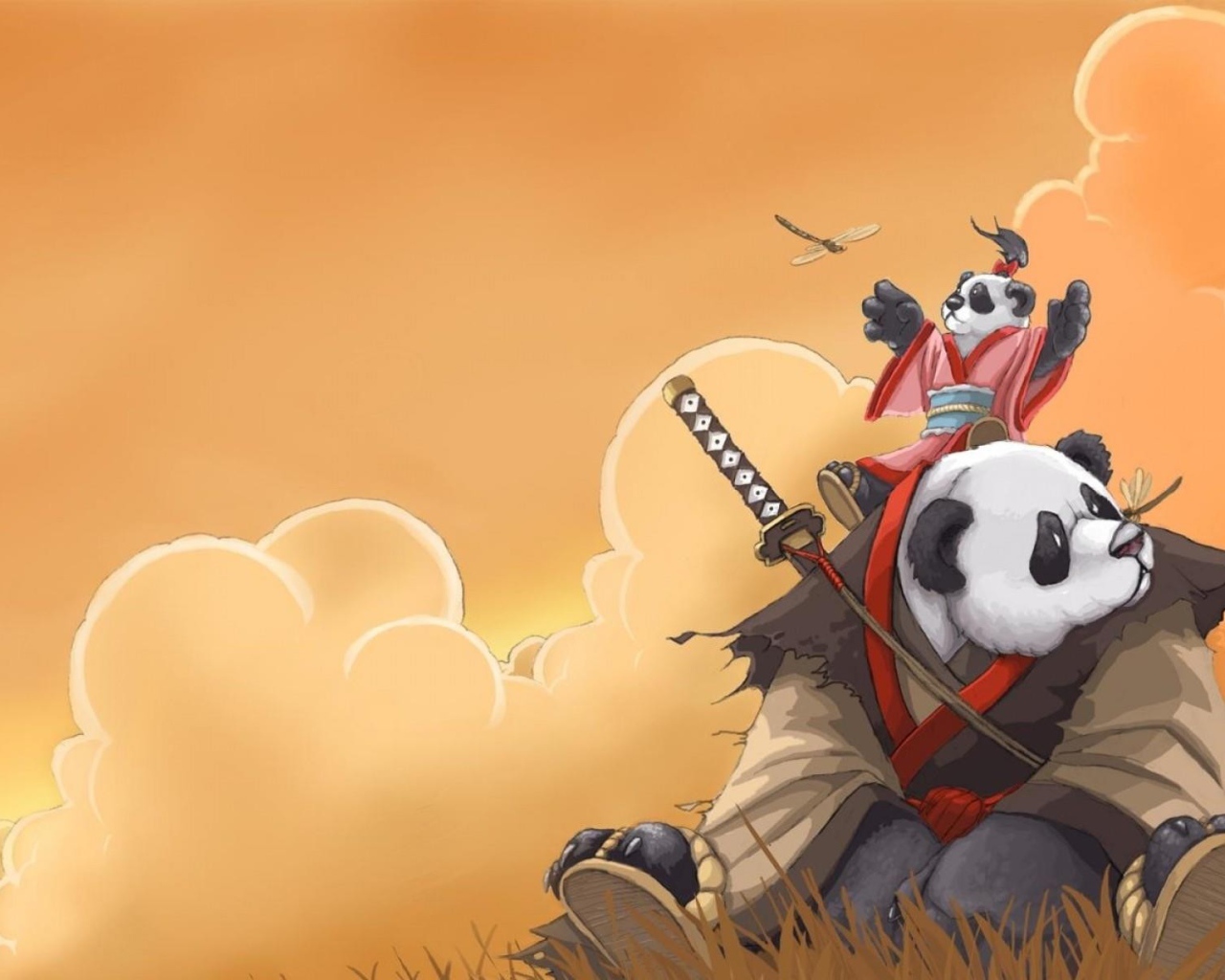 Панда самурай с детенышем, мультфильм Кунг-фу панда