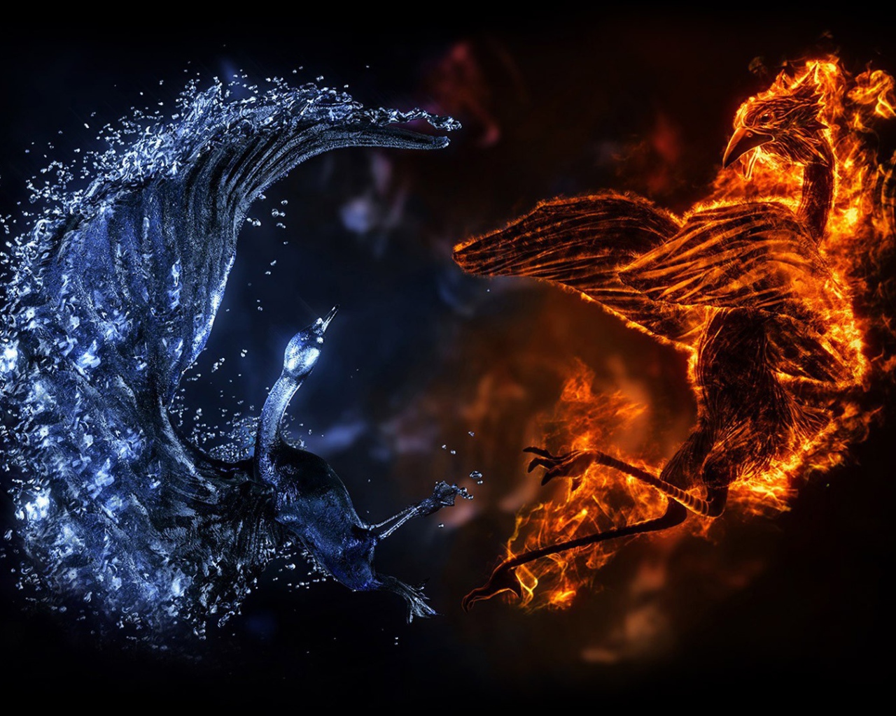 Сражение огненного и водного драконов