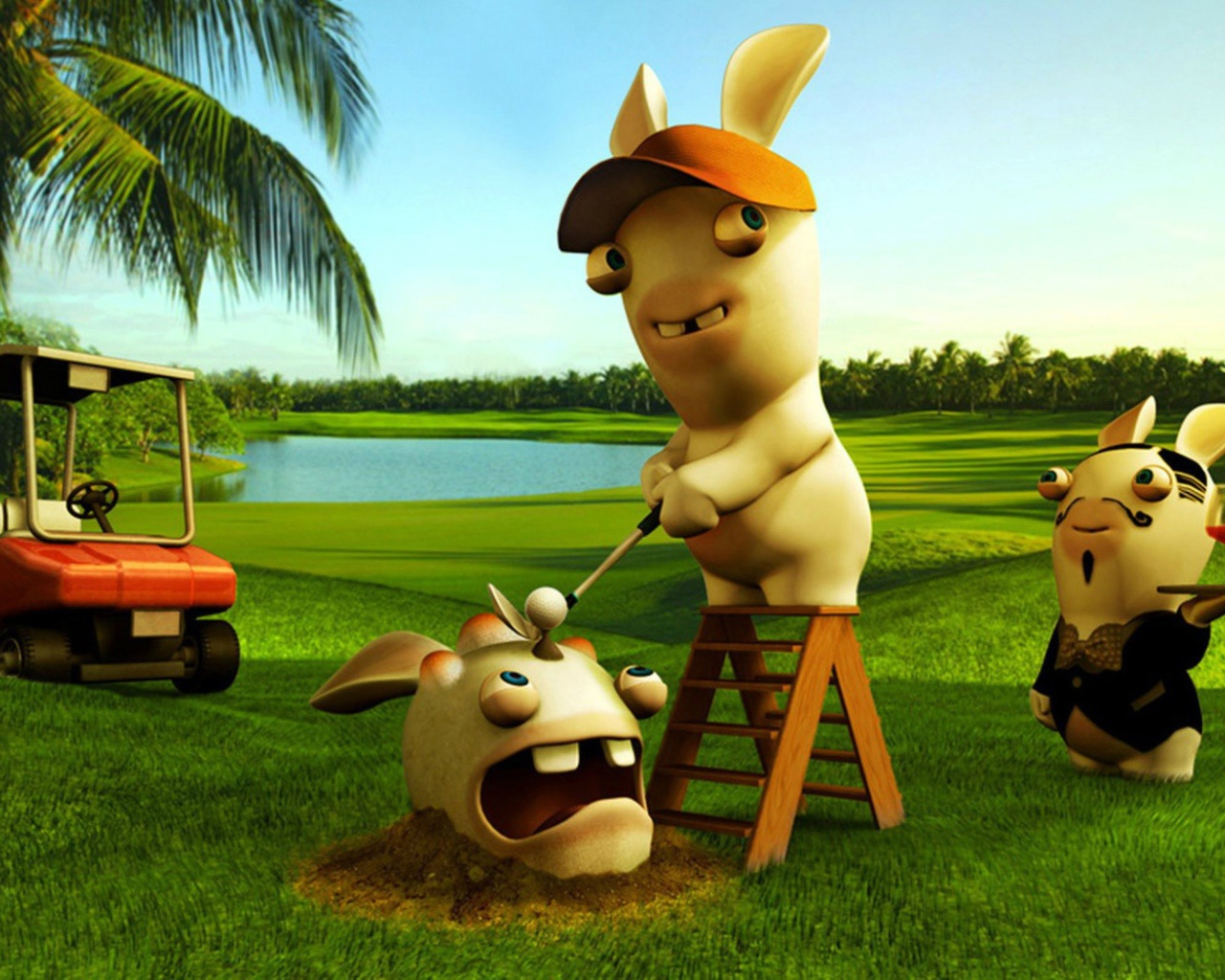 Кролики играют в гольф, игра Rayman Raving Rabbids