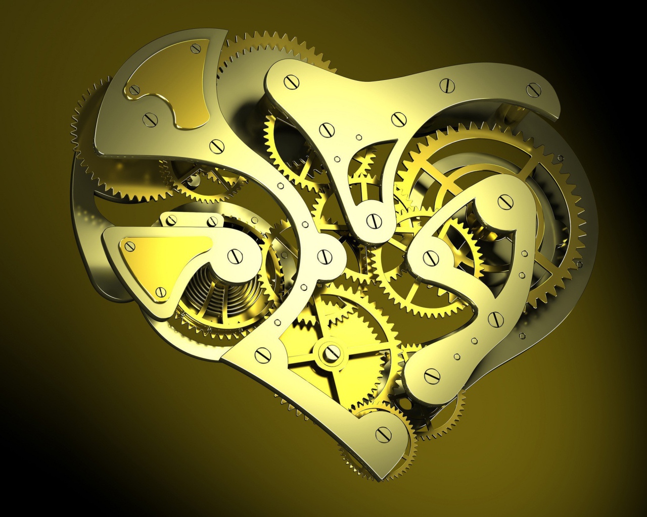 Механическое сердце, желтый фон