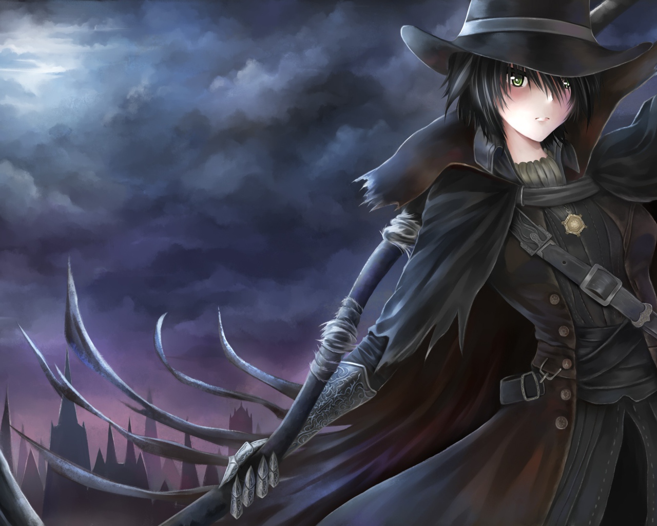 Man in black anime character Bloodborne 