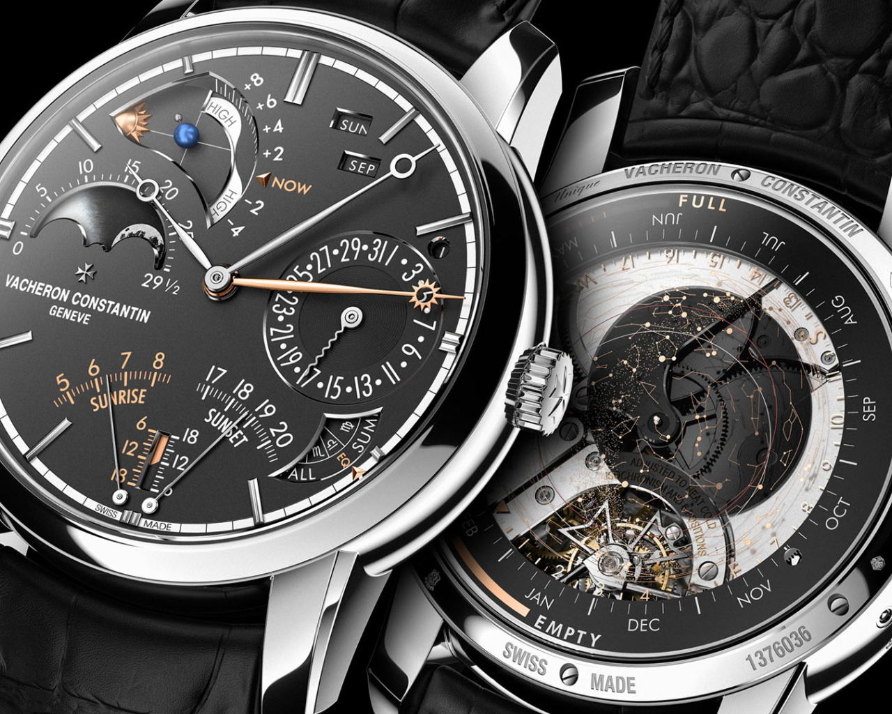 Стильные дорогие часы Vacheron Constanin с черным кожаным ремешком
