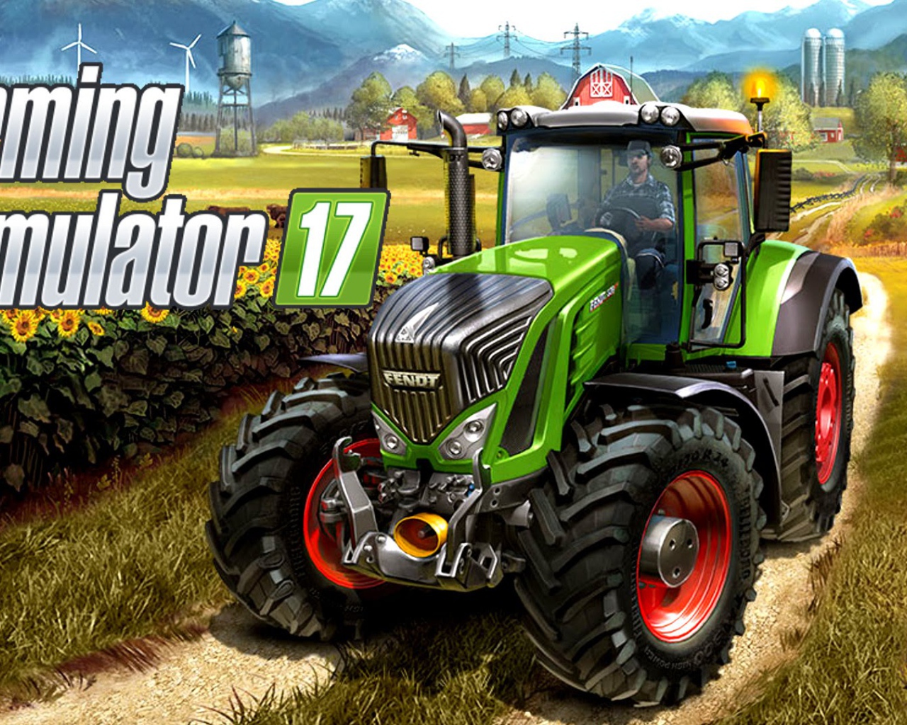 Green tractor in the field, the game Farming Simulator 2017