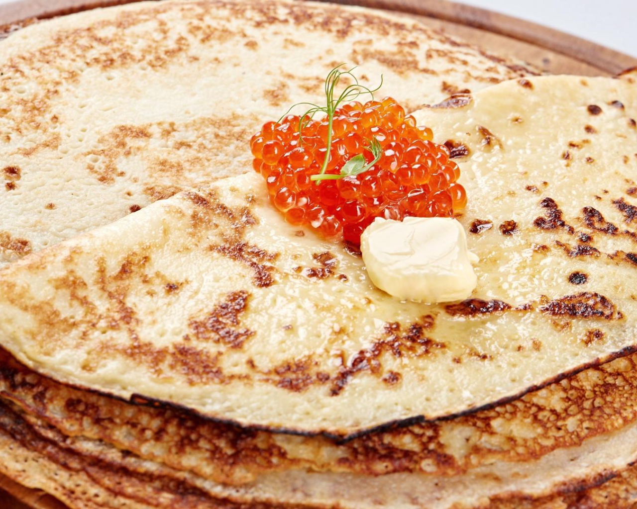 Ruddy pancakes with red caviar Pancake Day 2017