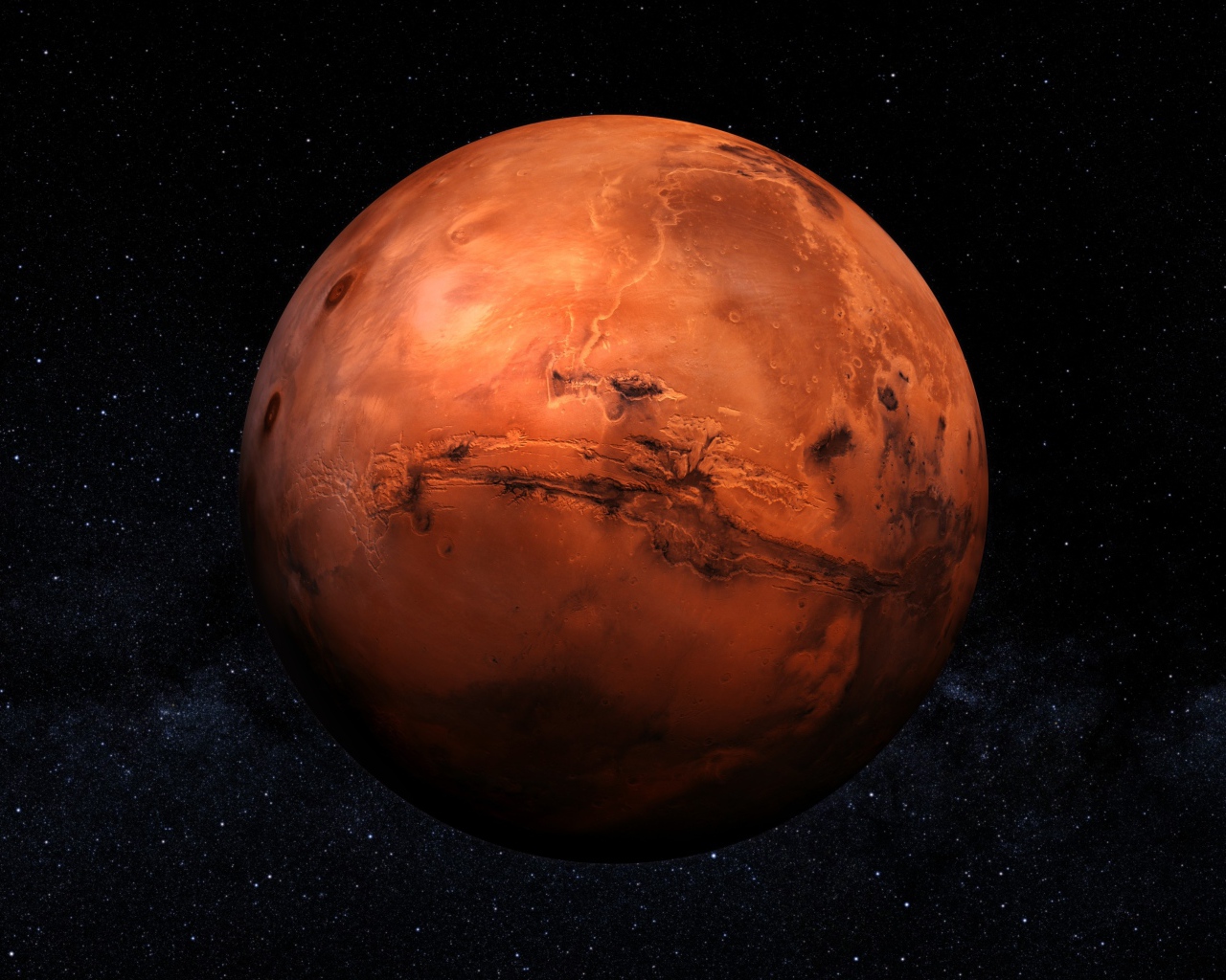 Красная планета Марс в космосе 