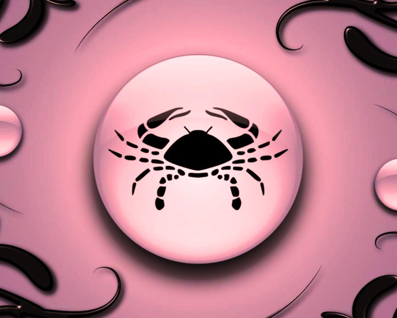 Знак зодиака Рак на  розовом фоне с чёрным орнаментом 