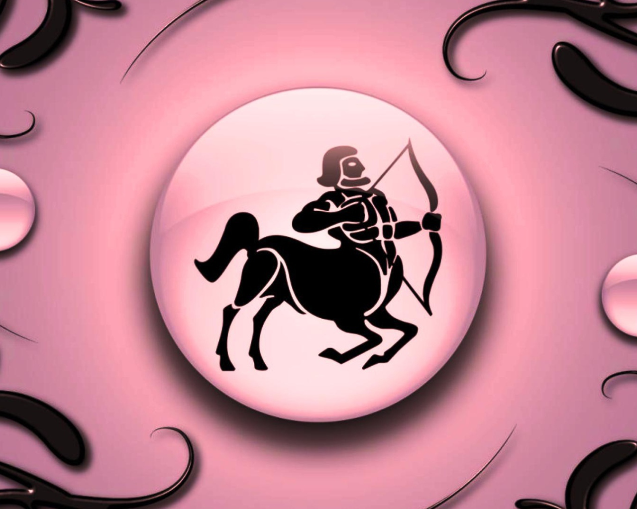 Знак зодиака Стрелец на  розовом фоне с чёрным орнаментом 