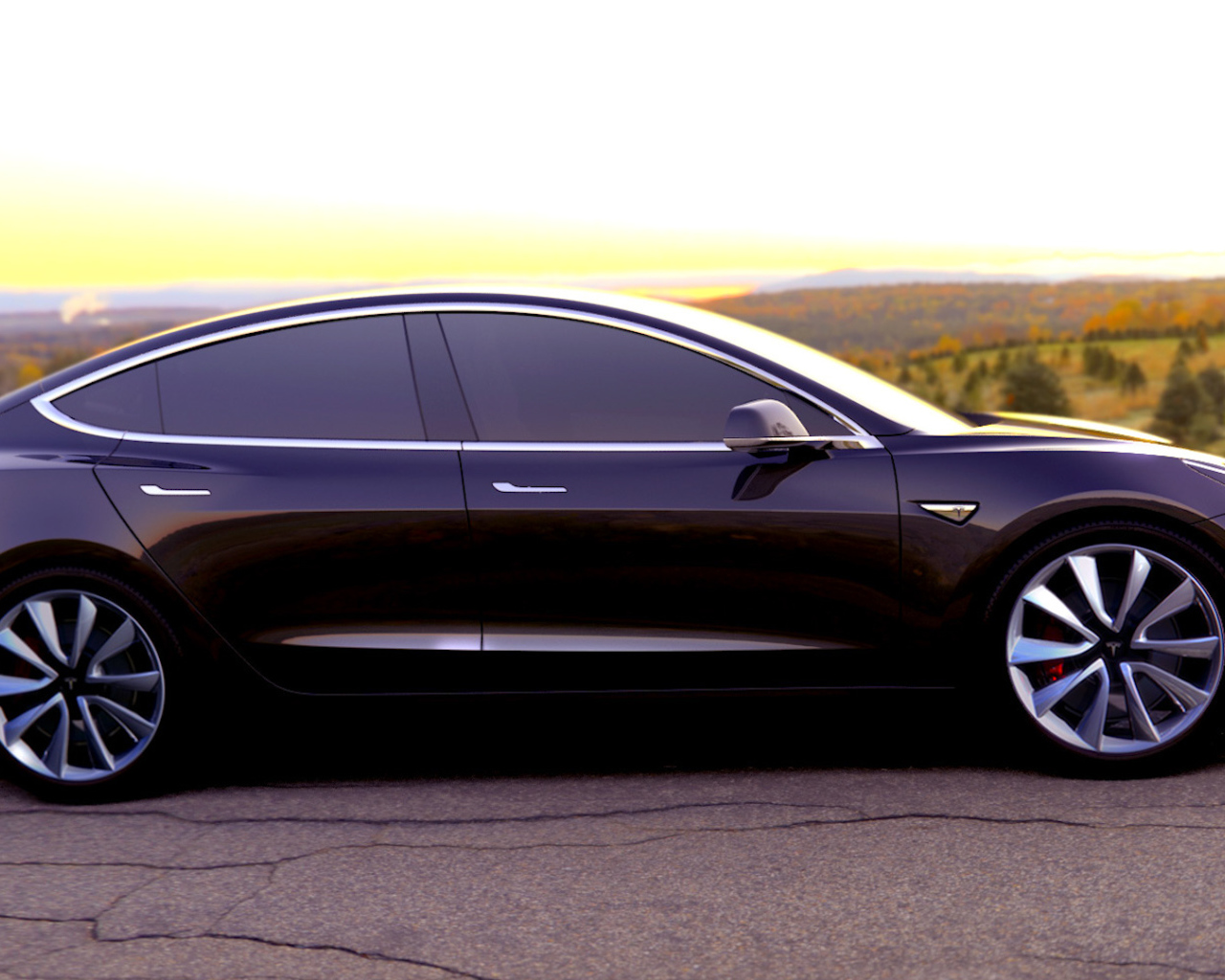 Черный электромобиль Tesla Model-3 2017 год 
