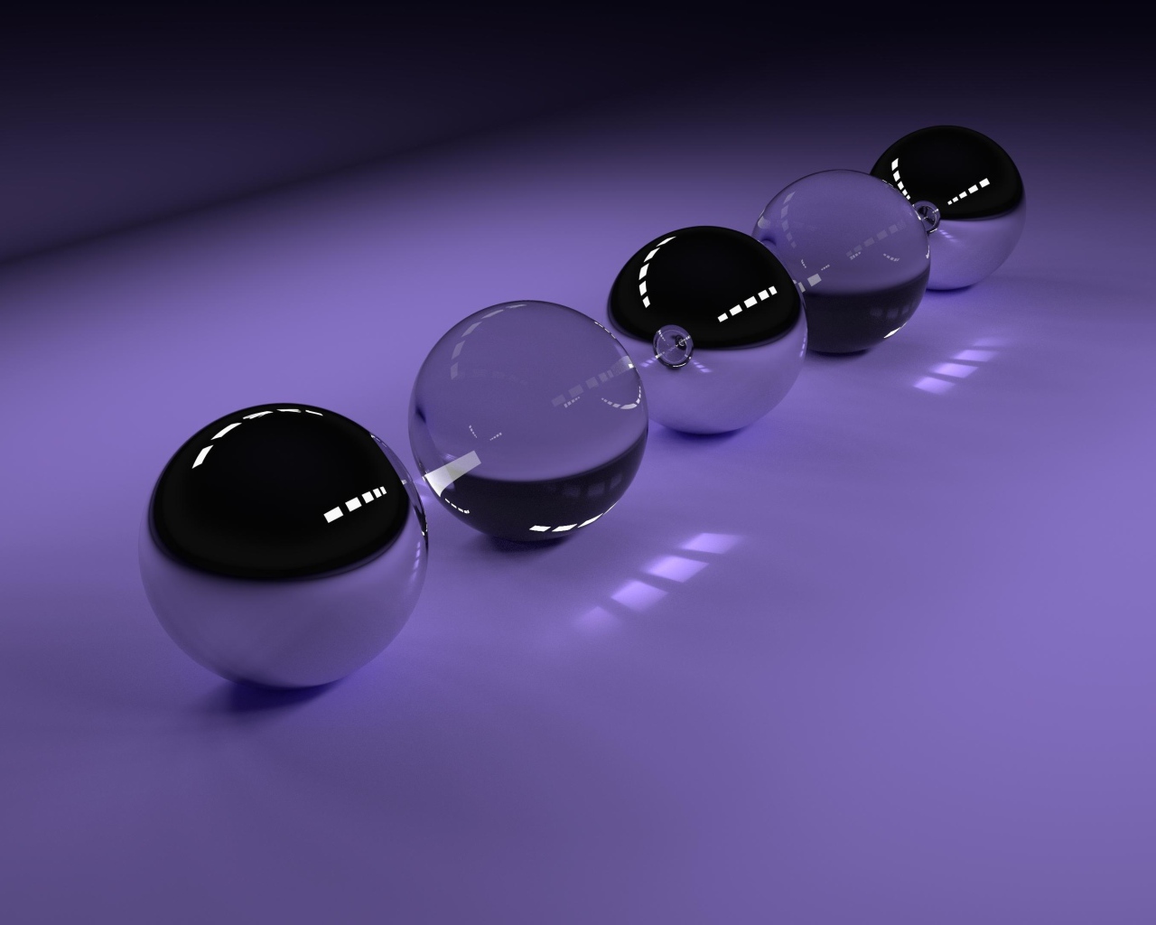 Transparent glass balls on a purple background, 3d graphics