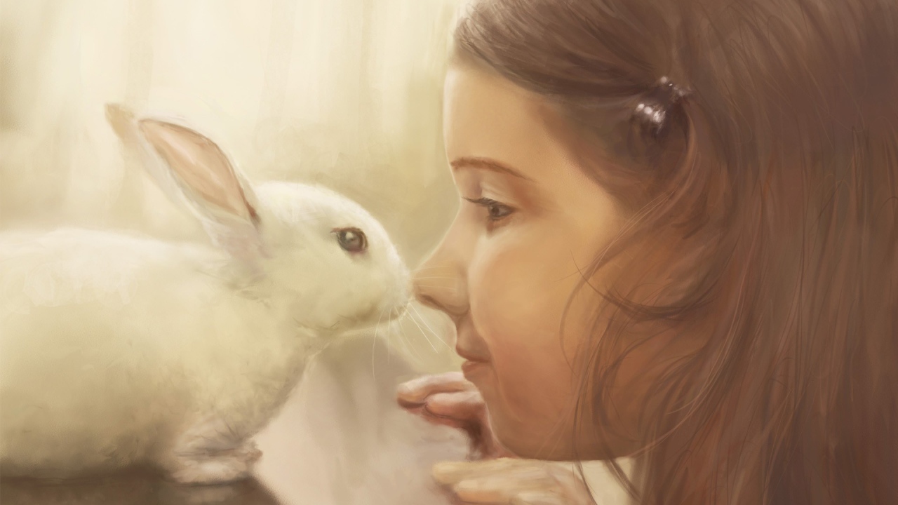Рисунок девочки с кроликом