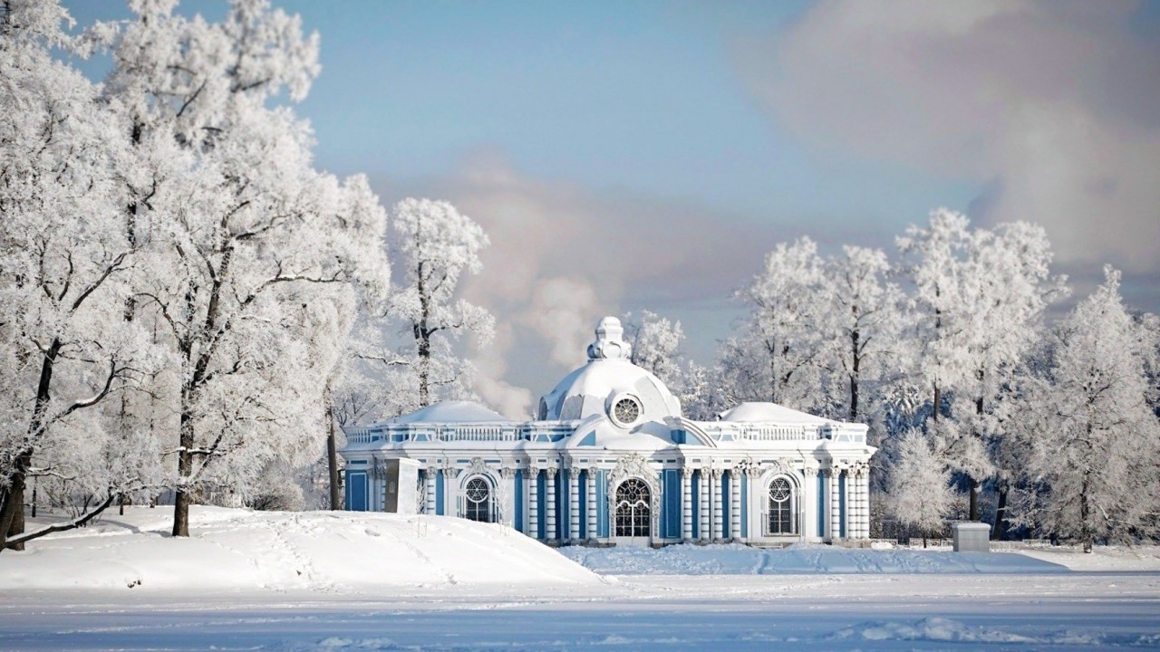 Снег в Санкт-Петербурге дворец в лесу
