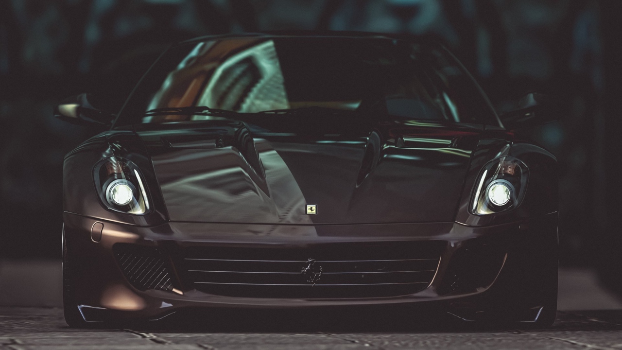 Темно коричневый Ferrari в полумраке