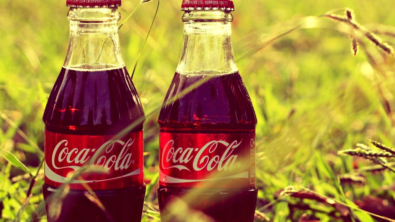 Две бутылки Coca-Cola в траве