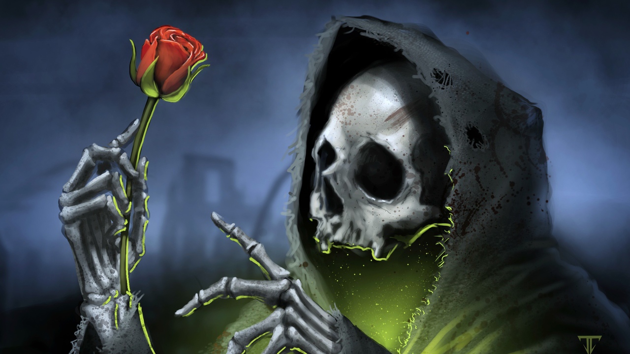 Смерть держит в руке розу