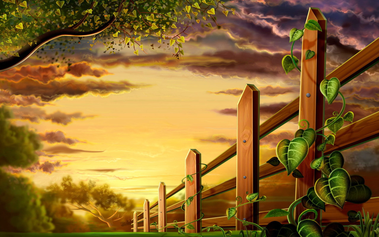 Previous, Drawn wallpapers - A wooden fence wallpaper