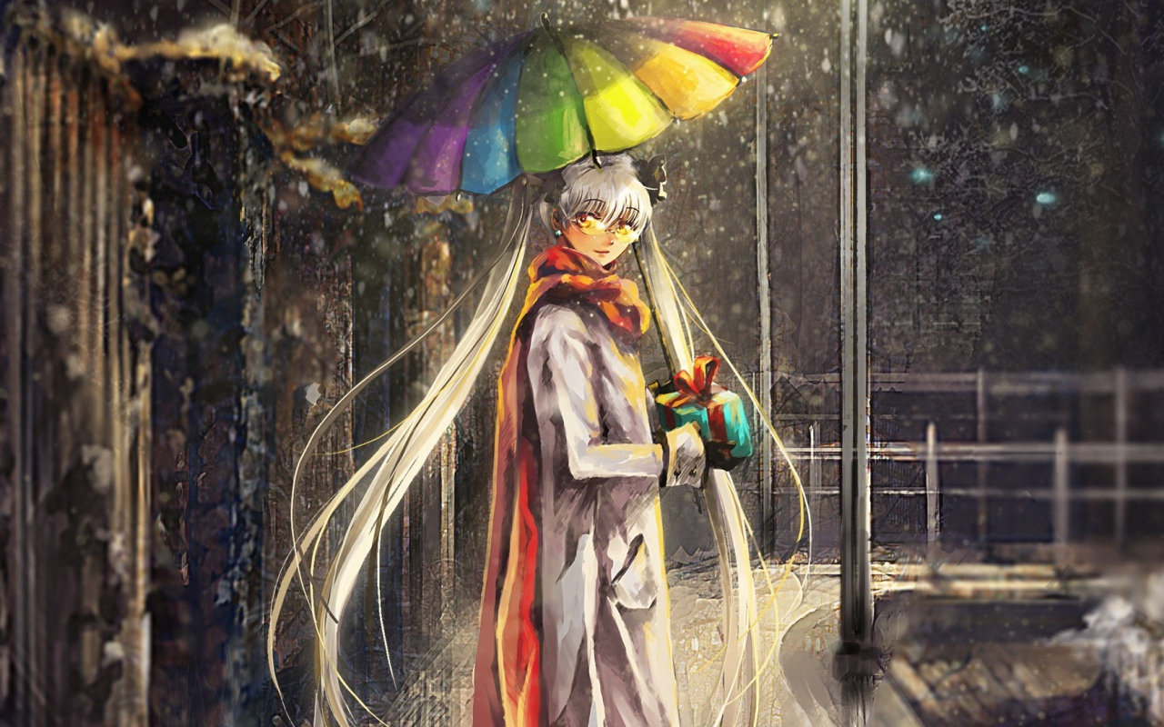 Девушка с разноцветным зонтом