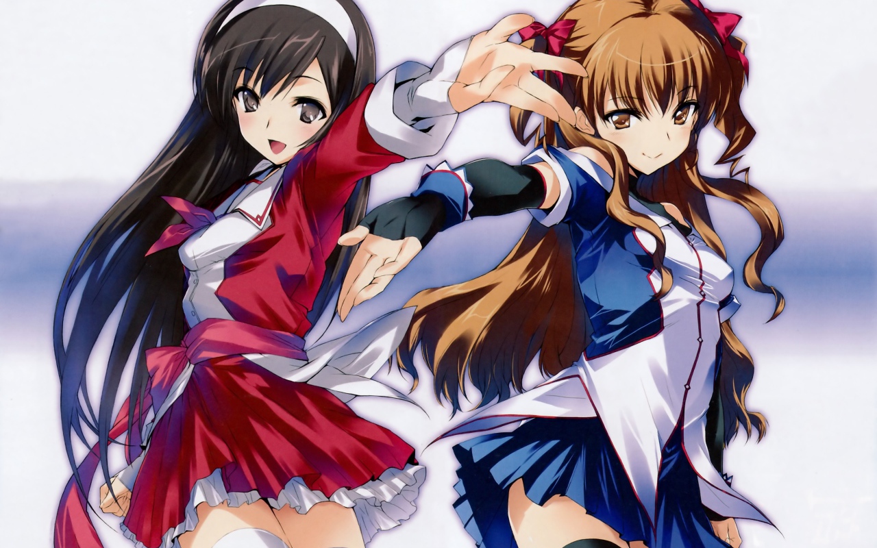 Две девушки аниме в школьной униформе