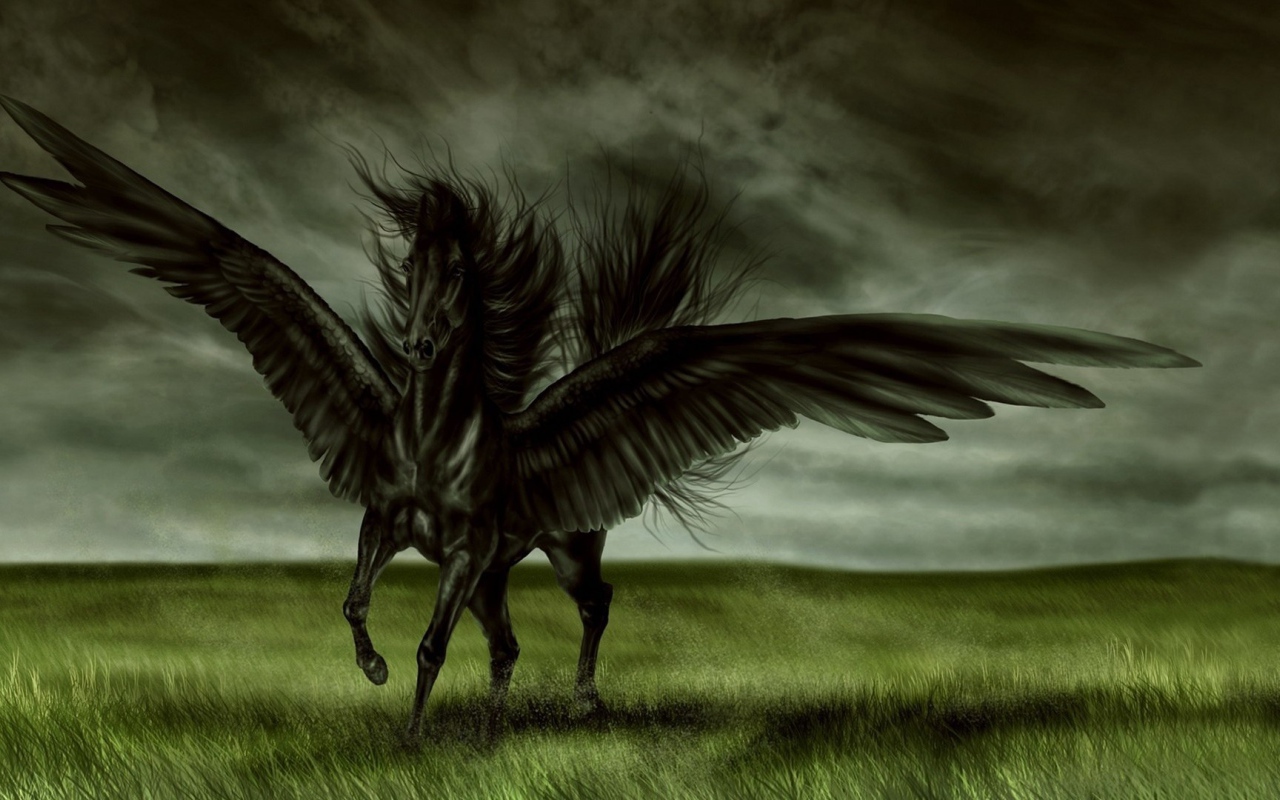 Черный крылатый конь Пегас