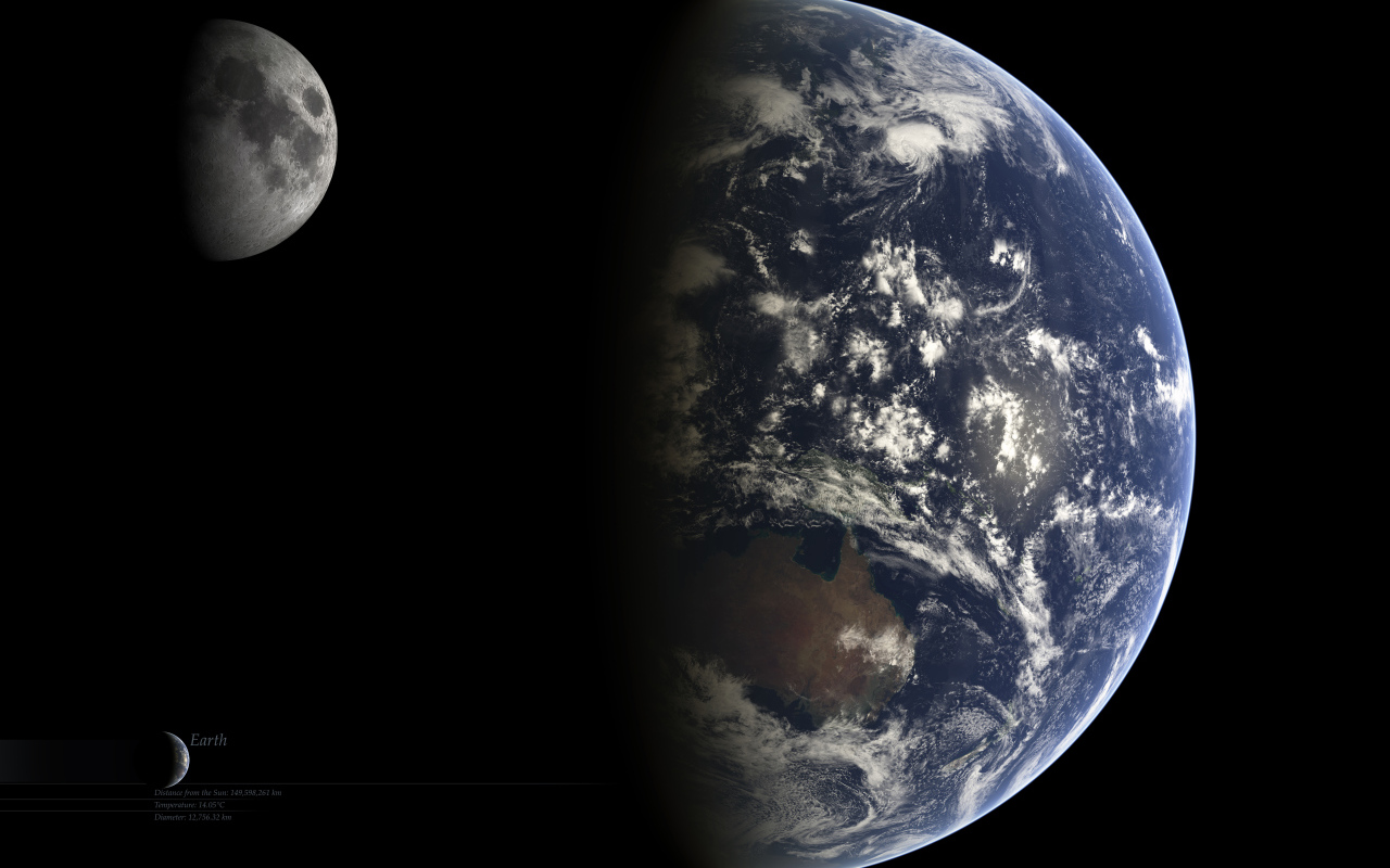 Земля и Луна в космосе