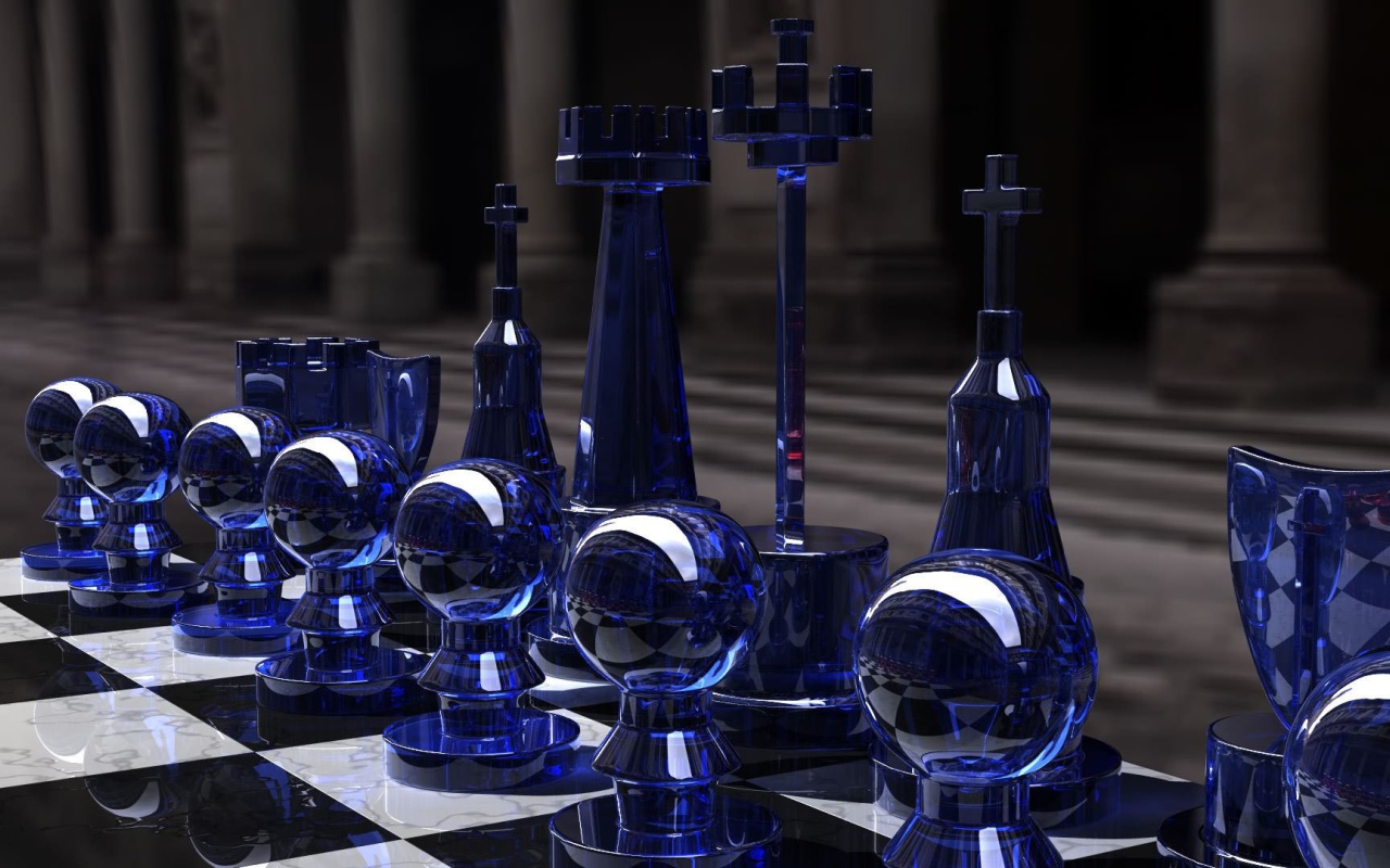 Синие стеклянные шахматы 3D графика 