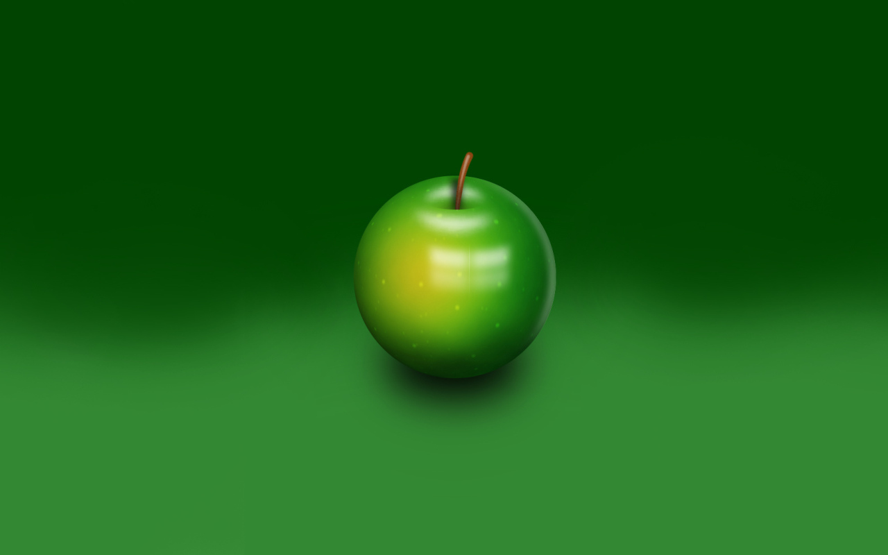 Green apple on a green background 3D graphics