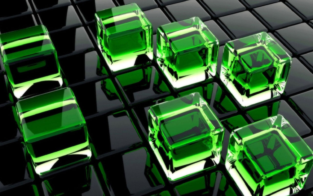 Зеленые стеклянные кубы 3D графика 