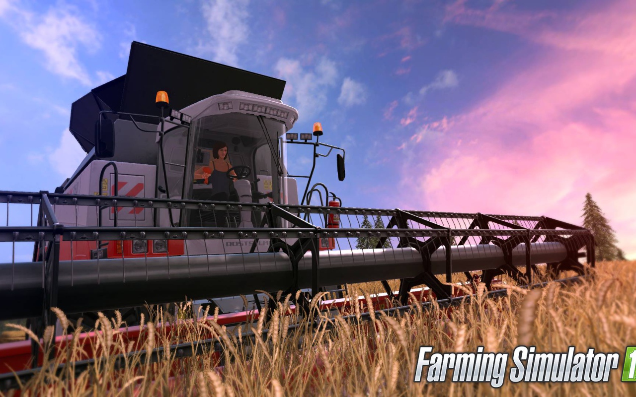 Зерноуборочный комбайн убирает пшеницу игра Farming Simulator 2017 