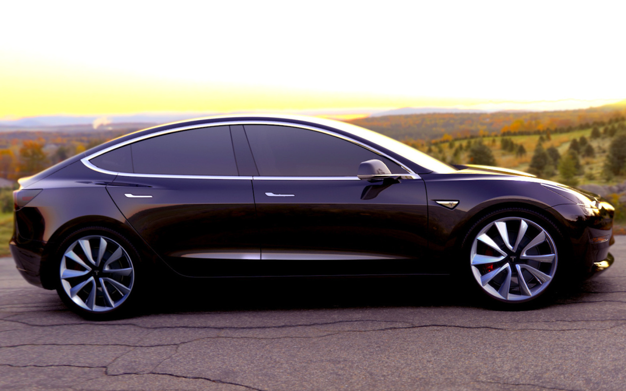 Черный электромобиль Tesla Model-3 2017 год 
