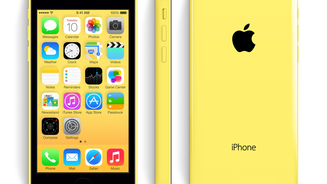 Жёлтый Iphone 5C на белом фоне