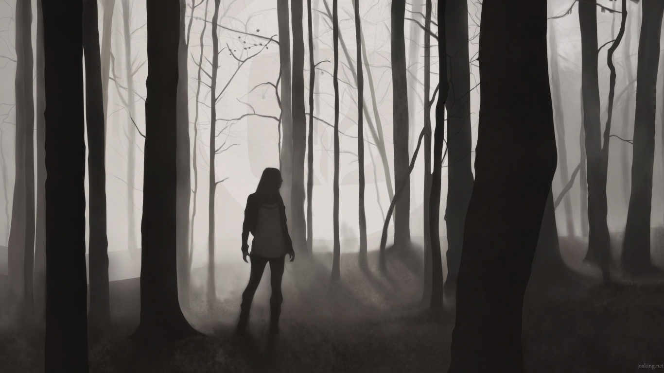 Девушка в туманном лесу