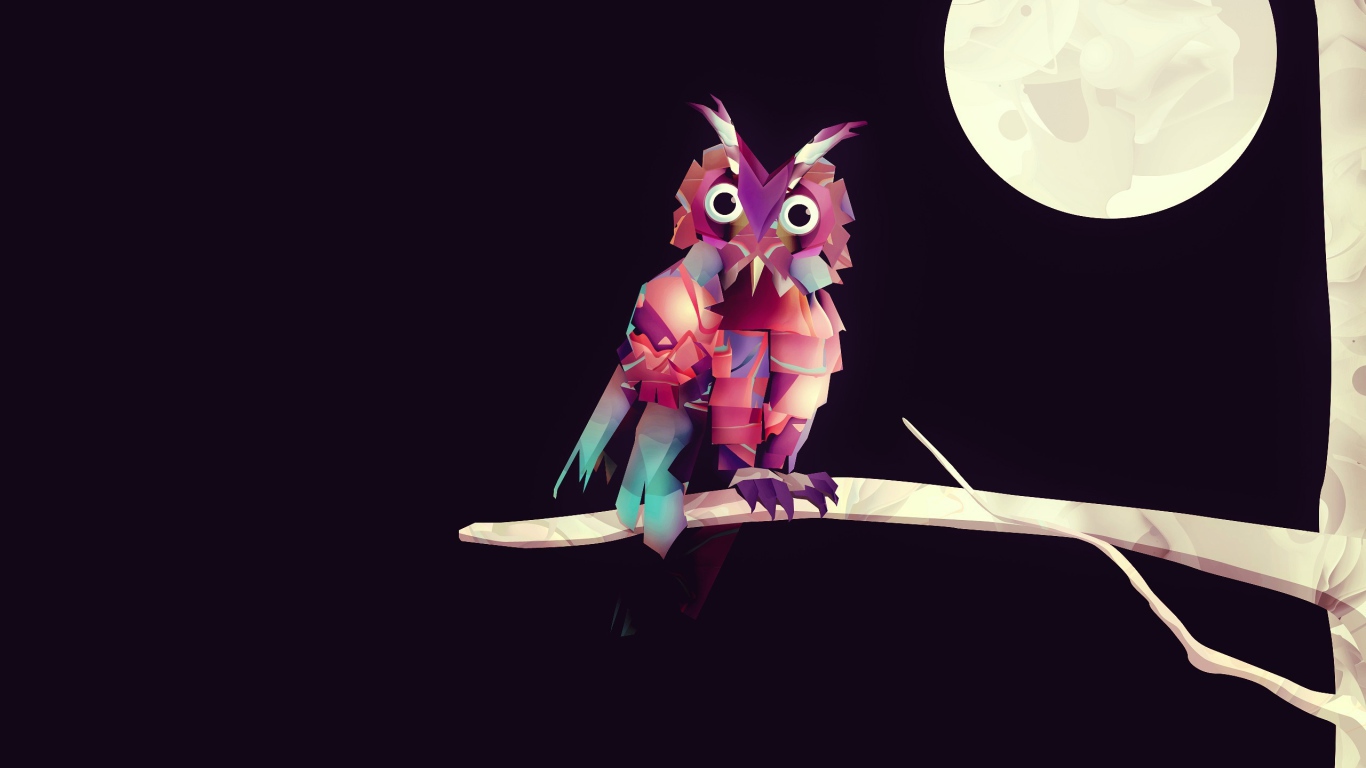 Owl on a branch, 3-D graphics