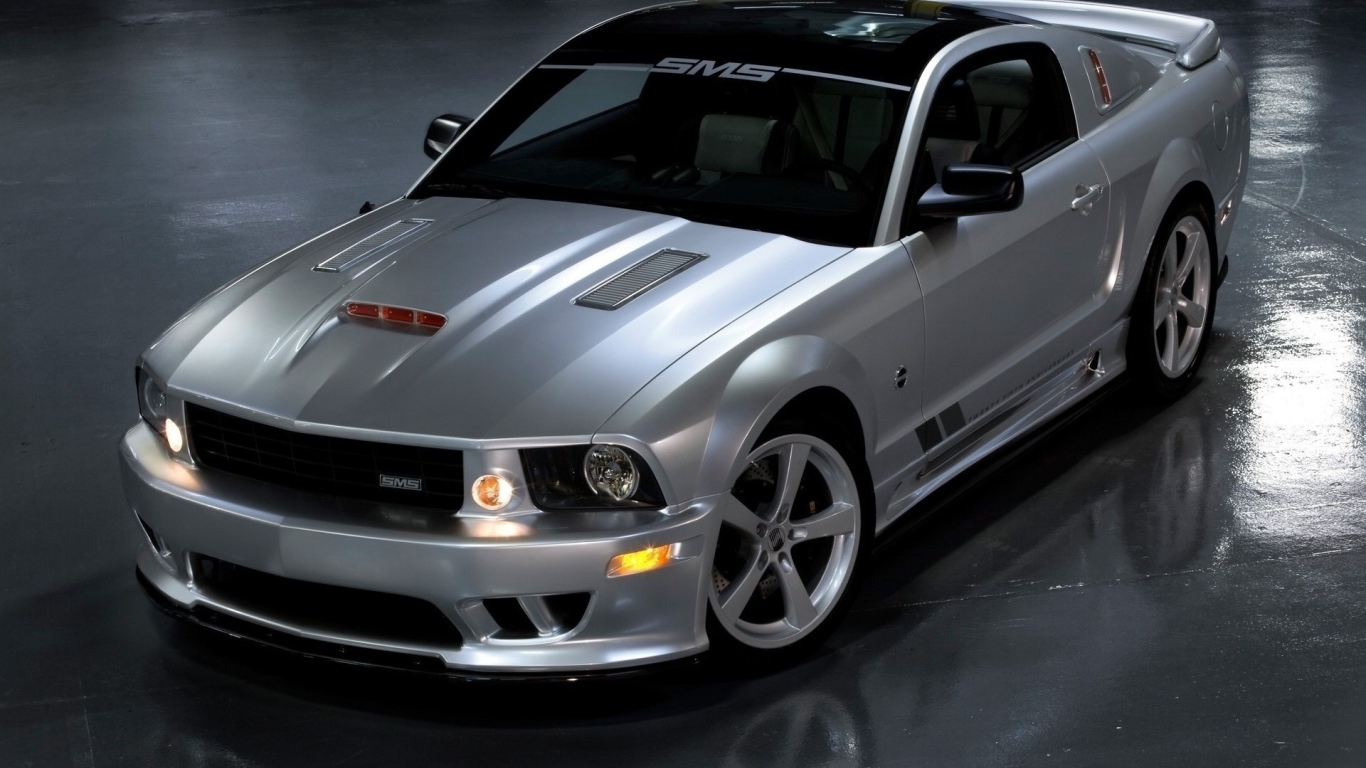 Silver Mustang on the concrete floor