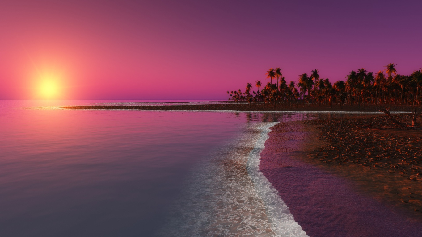 Красивый розовый закат на пляже
