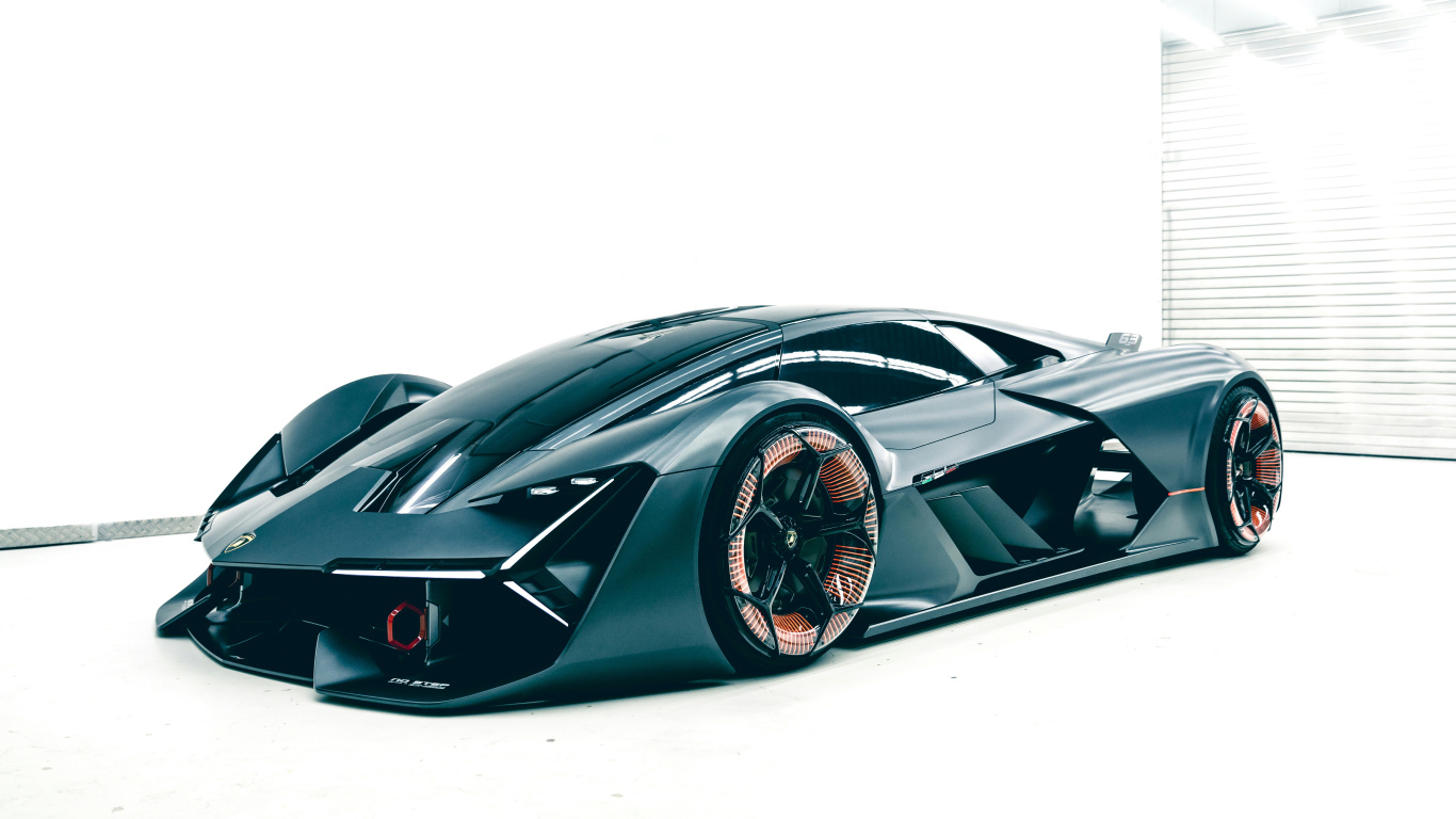 Черный электрический автомобиль Lamborghini Terzo Millennio